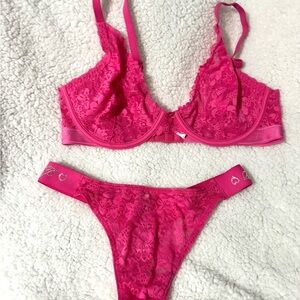 LOWER PRICE!!! Victoria's Secret Hot Pink Lace Bra Set